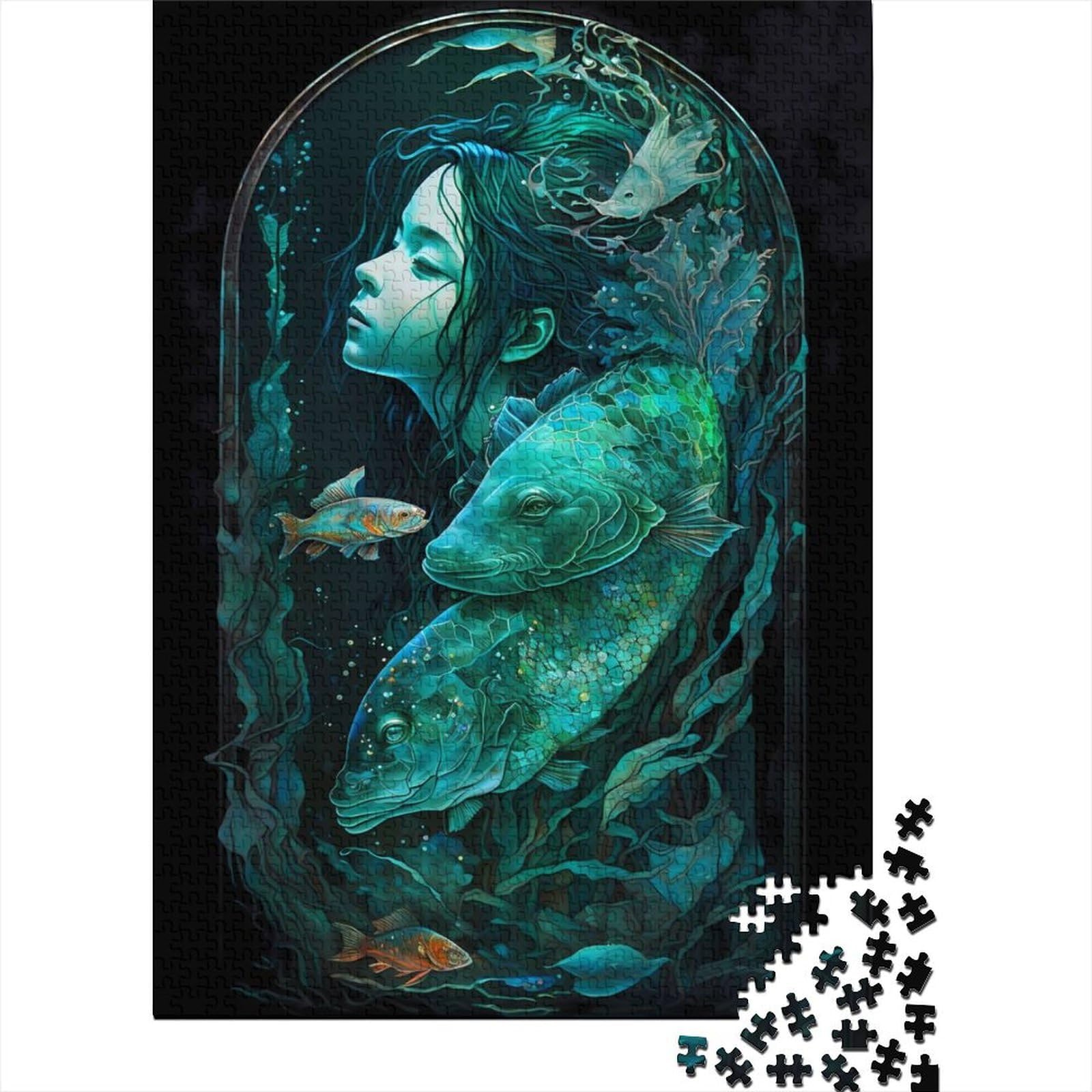 Puzzle mit Mädchen und Fisch, Puzzle für Erwachsene, Teenager, Erwachsene, 1000 Teile, Puzzle-Geschenke, Dekomprimieren, intellektuelles Lernspielzeug, 75 x 50 cm