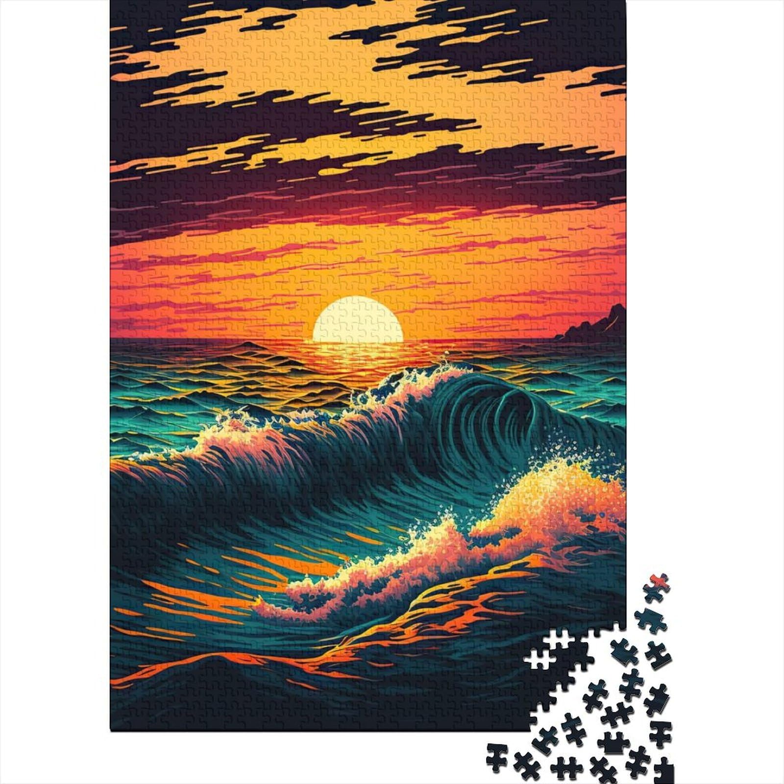 Ozeanwellen-Puzzle aus Holz, Puzzle für Erwachsene und Jugendliche, 1000 Teile, Puzzle zum Entspannen, geistiges Lernspielzeug, 75 x 50 cm