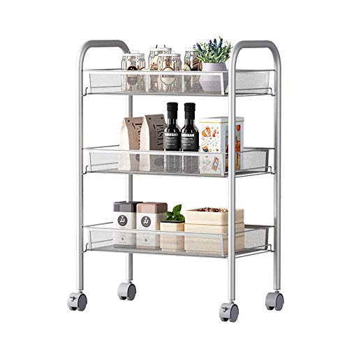 LASTRAN Trolley Organizer Trolley mit Rädern und 3 Mehrzweck-Metall-Mesh-Korbregale Tragbarer Rollender Wäsche-Utility-Wagen Geeignet für Küche Badezimmer Waschküche