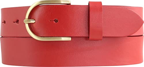 BELTINGER Damen-Gürtel aus Vollrindleder 3,5 cm | Jeans-Gürtel für Damen 35mm | Chino-Gürtel mit runder, goldener Gürtelschließe | Rot 120cm