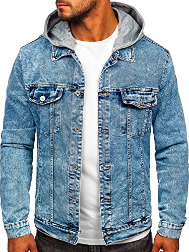 BOLF Herren Jeans Jacke Denim Jacket Übergangsjacke Langarm Knopfleiste Casual Denimwear Leichte HY958 Dunkelblau L [4D4]