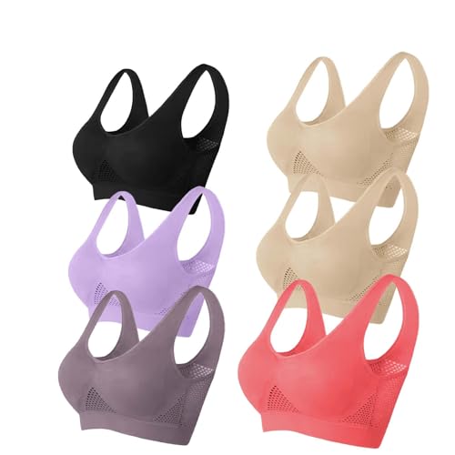 WANGTIANXUE BH Nahtlos Starker Halt Bequemer BH Damen 6er Pack Luftige Sport-BHS Ohne Bügel Stretch Push Up Bralette BHS Set Nahtlose Joggen Yoga Fitness Bra Top Gym Set Große Größen Bustier S-6XL