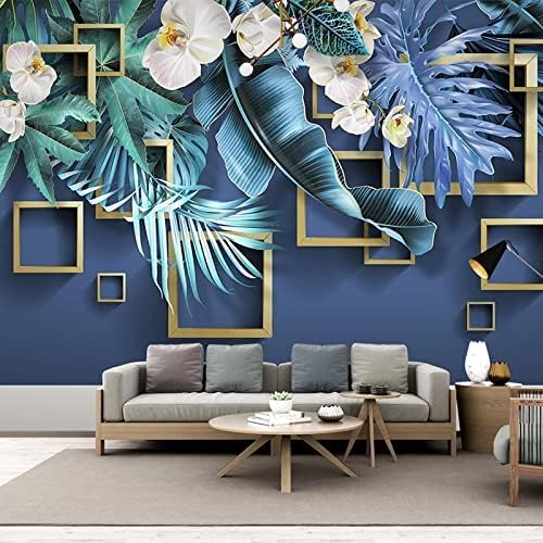 XLMING Botanisches Blatt Blume Geometrisches Gitternetz 3D Tapete Home Dekoration Wohnzimmer Sofa Schlafzimmer Tv Hintergrund Wand-200cm×140cm