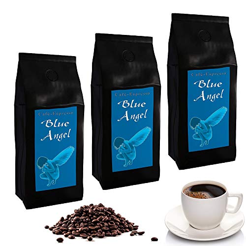 C&T Blue Angel Espresso Deluxe 3 x 1000 g ganze Kaffeebohnen - der Sanfte - Spitzenkaffee aus unserer beliebten Espresso Angel Serie