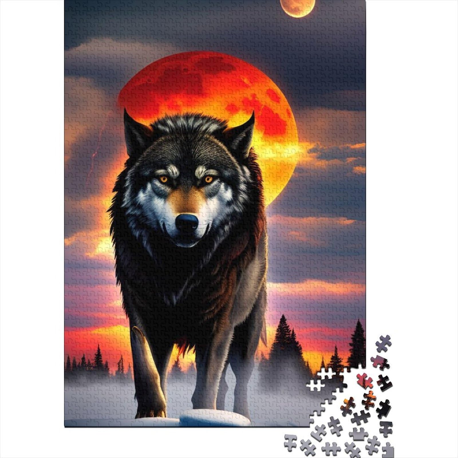 Fantasy Strange Wolf-Holzpuzzle für Erwachsene und Jugendliche, 1000 Teile, Puzzle für Erwachsene und Jugendliche, entspannendes geistiges Lernspielzeug (Größe: 75 x 50 cm)