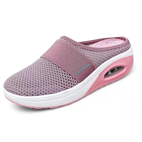 Weiche Hausschuhe für Damen und Herren, rutschfeste und atmungsaktive dicke Bodensandalen zur Erhöhung der Höhe Orthopädische Luftkissen-Netz-Sandalen, Rosa, 38 EU