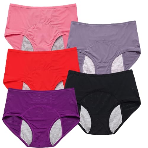 Inkontinenz Unterwäsche Damen Atmungsaktive Auslaufsichere Hohe Taille Schutzhöschen Auslaufsichere Unterwäsche Damen Period Panties 5pcs (C 8XL)