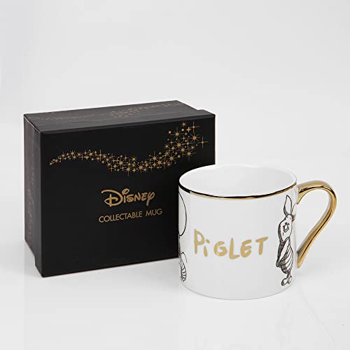 Happy Homewares Disney Piglet Classic Tasse aus Knochenporzellan, mit goldfarbenem Rand und Geschenkbox, offizielles Lizenzprodukt