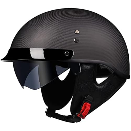 BYFHHHH Halbschalenhelm, ECE-Zugelassener Carbonfaser-Motorradhelm, Helm-Scooter, Integriertes Visier, Verstellbarer Schnellverschlussgurt, Für Cruiser, Chopper, Biker, Moped C,XXL=63~64CM