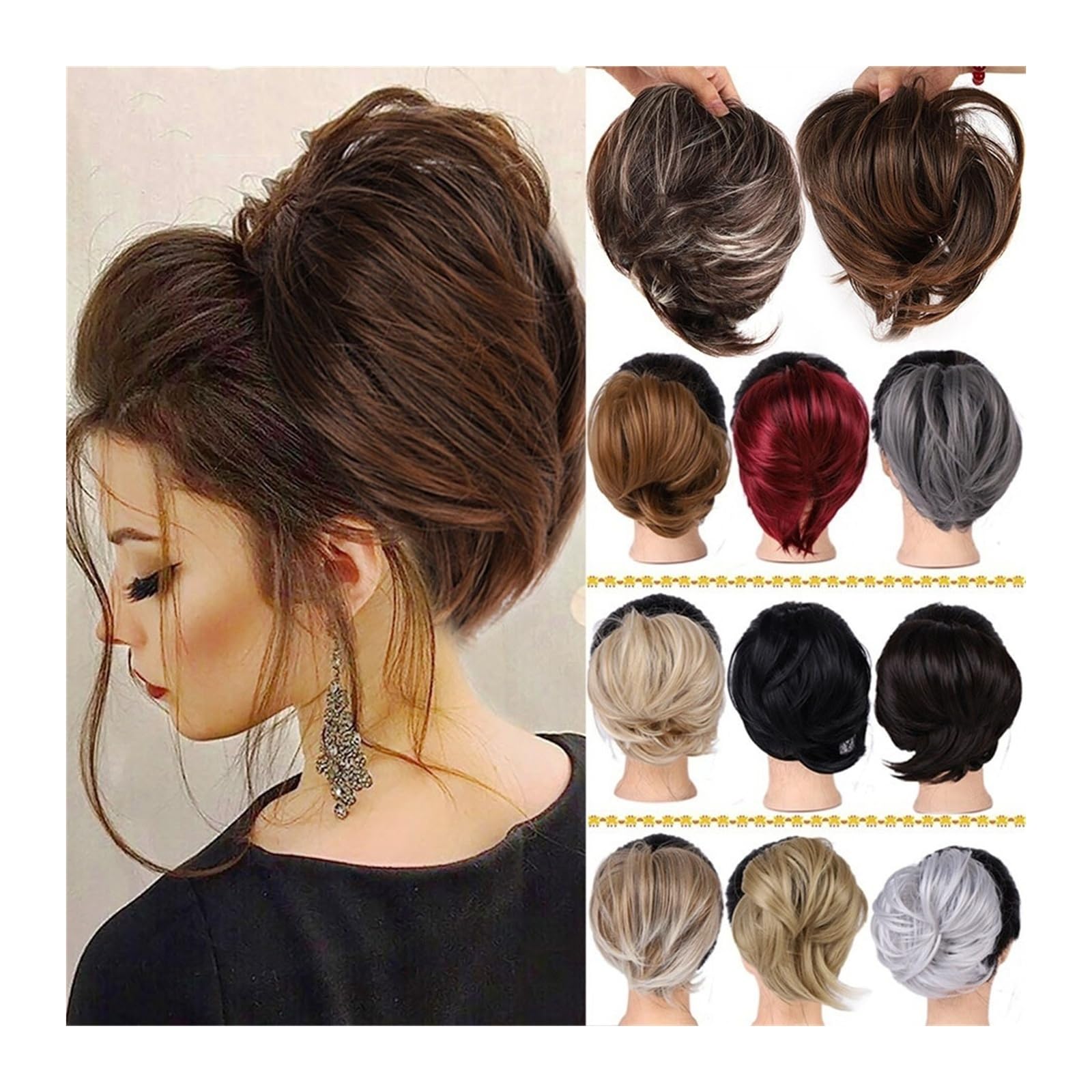 Haarteil Unordentlicher Haarknoten, Donut-Chignon for Frauen und Mädchen, synthetisches Haarteil, elastisches Gummiband, Haarknoten-Erweiterungen, Fulffy Pferdeschwanz-Haarknoten-Erweiterungen Haarver