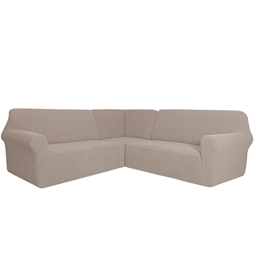 JHLD Sofabezug L Form 3 Stück, 5/7 Sitzer Sofabezug L Form Sofahusse Anti-rutsch Sofa Überwürfe Abnehmbare Waschbar Für Wohnzimmer-Khaki-5 Sitzer