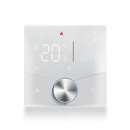 MincoHome Smart Knob Thermostat for Underfloor Electric Heating/Gas Boilers, Remote Voice Control Programmable WiFi Temperature Controller with Adjusting Wheel (Weiß Gaskessel)