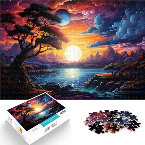 Puzzlespiel Fantasie-Sonnenuntergangslandschaft Puzzles für Erwachsene 1000 Puzzlespielzeuge Holzpuzzle Lernspielzeug Familienpuzzlespiel Geburtstagsgeschenke （50x75cm）