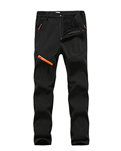 YOUCAI Damen/Herren Hosen Fleece Gefüttert Winterhose Winddicht Warm Verdickte Softshellhose Wasserabweisend Outdoor Wanderhose Funktionshose Trekkinghose mit Reißverschlusstaschen,Schwarz-Männer,XXL