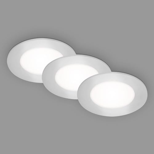 Briloner Leuchten - 3er Set Einbauleuchten Decke LED, Einbaulampen ultraflach, Einbaustrahler Bad, Badeinbaustrahler IP65, Chrom-Matt, 86x30 mm (DxH)