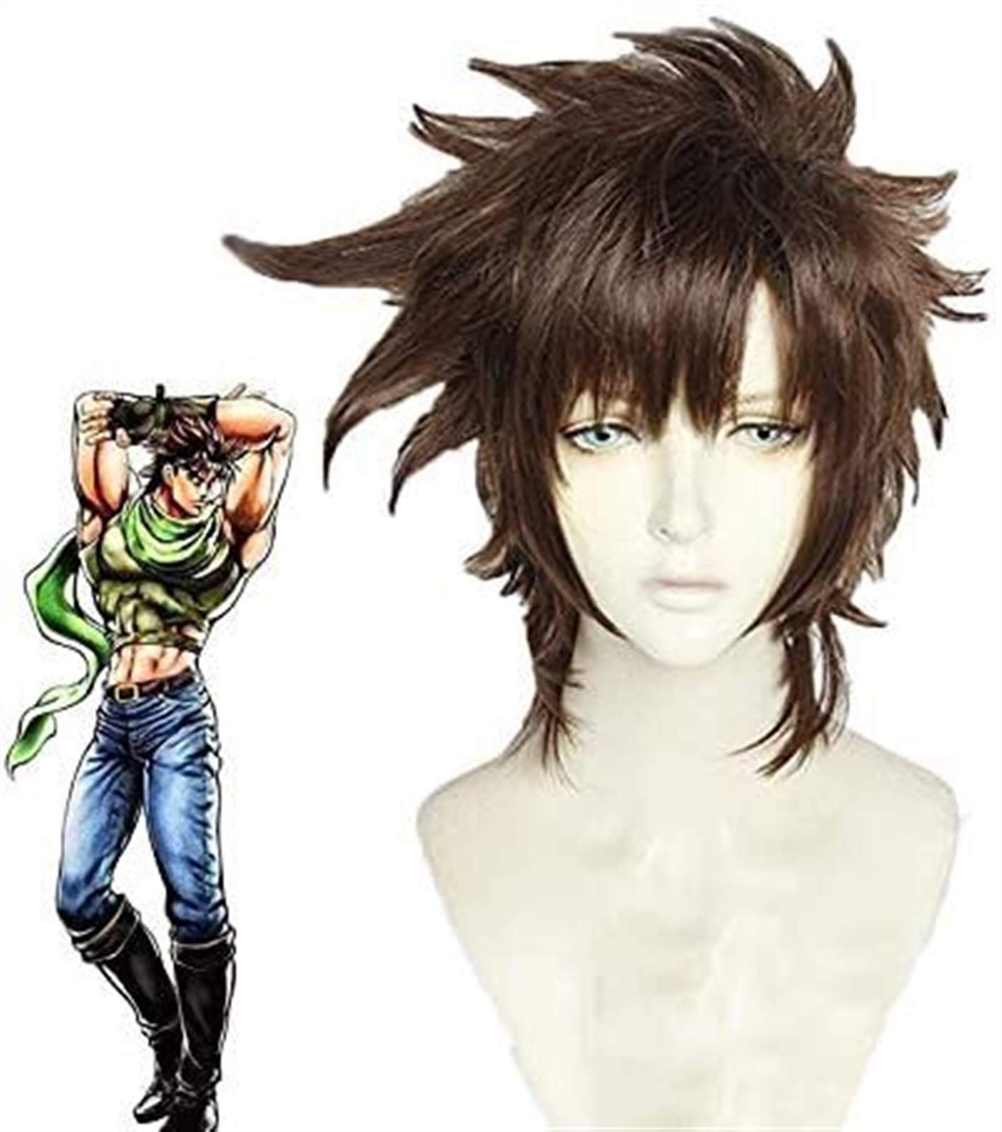 LINLINCD-Wig Anime Cosplay KEEBON JoJo's Bizarre Adventure Joseph Joestar Perücken Cosplay Kostüm Kurze braune Kunsthaarperücke for Halloween Party Karneval