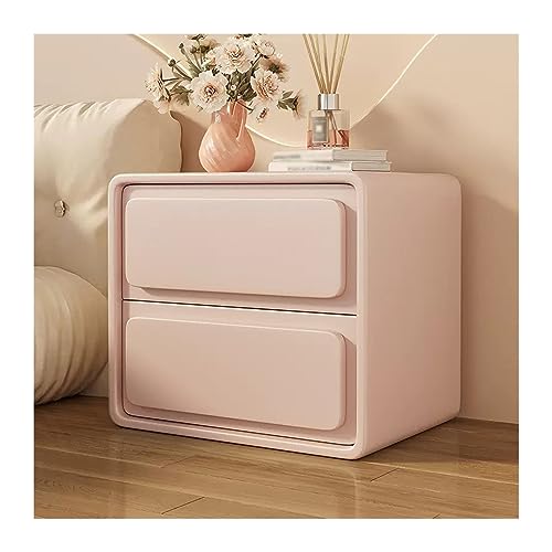 Nachtschrank Nachttisch im Holz-Creme-Stil, einfarbig, einfacher Nachttisch mit Zwei Schubladen, Nachttisch, großes Fassungsvermögen Stauraum für Schlafzimmer(Pink,Groß)