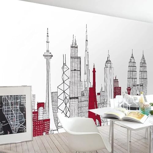 XLMING Minimalistische Handgezeichnete Architektur Stadt Küche Esszimmer Arbeitszimmer Wohnzimmer TV Hintergrund Wand 3D Tapete-430cm×300cm