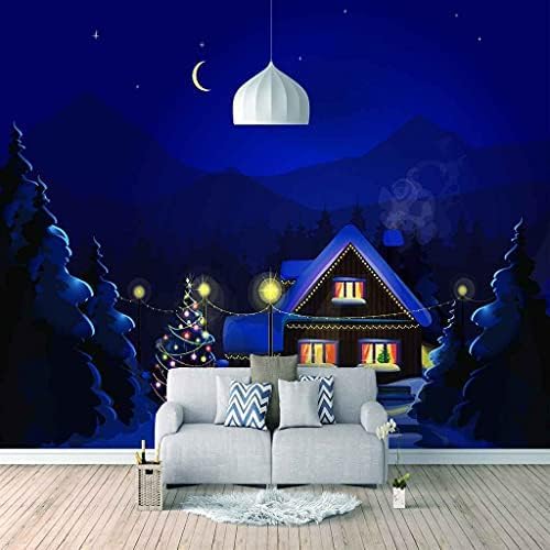 Weihnachtliches Schneehaus Bei Nacht 3D Tapeten Wanddekoration Fototapete Sofas Wohnzimmer Wandbild Schlafzimmer-400cm×280cm