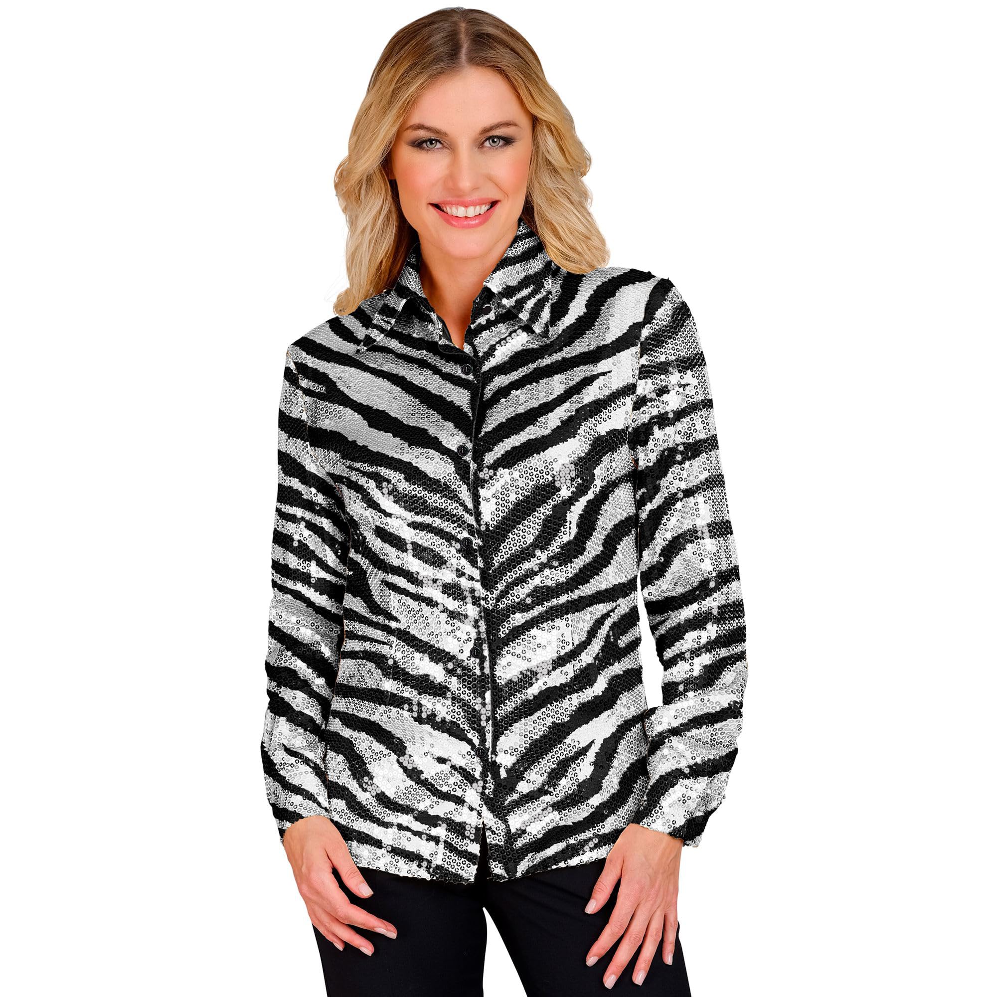 W WIDMANN MILANO Party Fashion - Party Fashion Pailletten Bluse für Damen, Disco Fever, Schlagermove, Damenhemd, Animal Print, Festival, Faschingskostüme