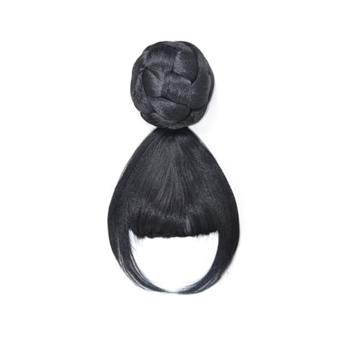 Haarteile Haarknoten Synthetische Haarteile, sphärische Hochsteckfrisuren, Chignon mit Pony, Clip in Haarknoten-Pad, Donut, Gummiband, schwarze Farbe Brötchen Haare(B)