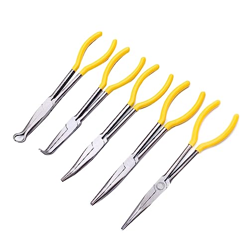 5-teiliges 27,9 cm extra langes Zangen-Set, gerade gebogene Spitze, Ausrüstung, Handwerkzeuge, Klemmschneider, Auto-Reparaturwerkzeuge