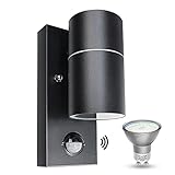 LED aussenleuchte mit Bewegungsmelder IP44 wasserdicht Modern GU10 Wandleuchte Schwarz matt innen aussen wandlampe inkl. 1x 5W GU10 LED Warmweiß 230V, 1 Stück