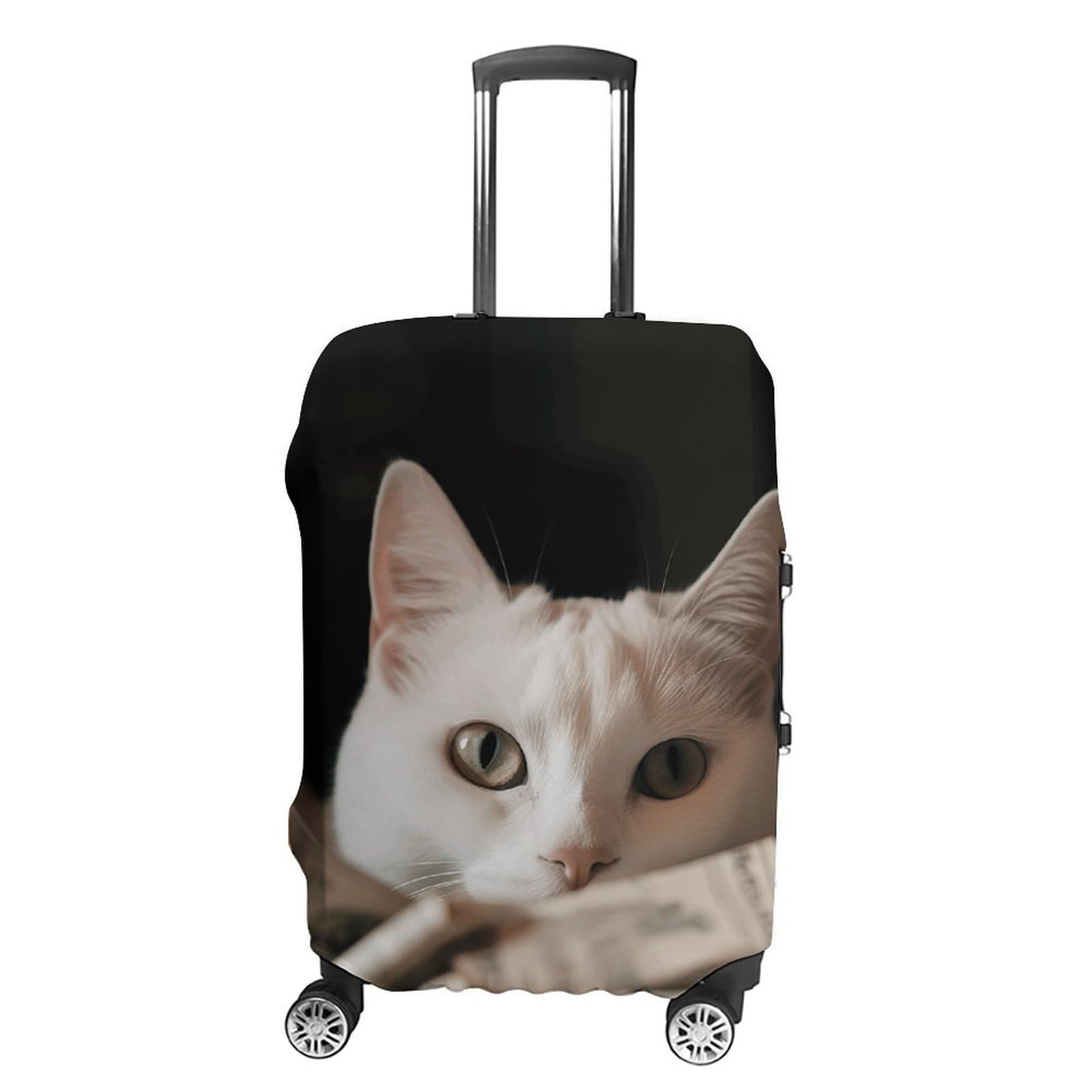 CSGJMYGS Reisegepäckhülle, elastisch, waschbar, modisch, kratzfest, Aquarellfarben, Tannenzapfen, Koffer-Schutz, passend für 45,7 - 81,3 cm Gepäck, Weiße Katze und Dollarstapel, L