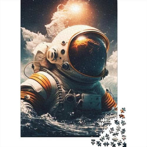 Kunstpuzzle für Erwachsene 500 Teile Astronaut im Ozean Holzpuzzle Puzzles für Erwachsene Interessante Puzzles zur Stressreduzierung 52x38cm