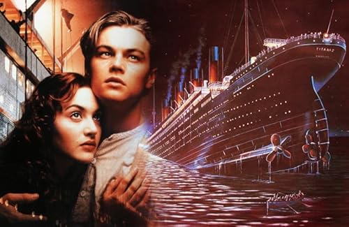 HfmQuisutron Jigsaw Puzzle 1000 Teile Klassischer Liebesfilm Titanic'S Rose Poster Buntes Geschicklichkeitsspiel Für Die Ganze Familie Erwachsene Zq362Wk