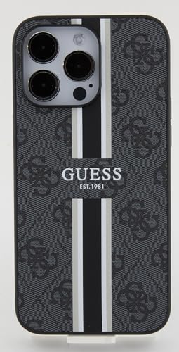 CG MOBILE Handyhülle für iPhone 15 Pro Max - PC/TPU Schwarz Hardcase 4G Gedruckte Streifen - Guess