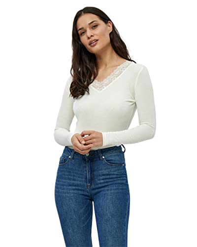 Peppercorn Rosalinda Rib V-Ausschnitt Bluse | Tshirt Damen In Weiß | Frühling Bluse Damen | Größe M