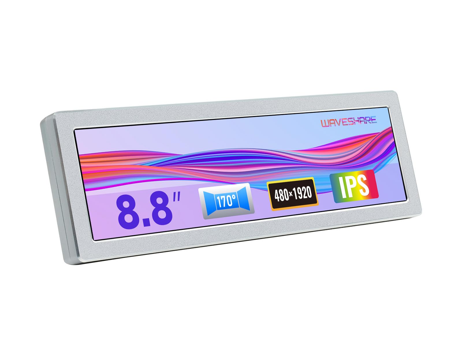 Waveshare 8.8inch IPS Side Control Panel, 480×1920 Resolution HDMI Display Monitor, HiFi Speaker, No Touch 170° Viewing Angle Supports All Versions of Raspberry Pi Jetson Nano PC Zoll Mini Bildschirm