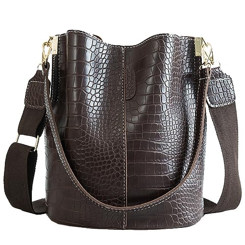 ohodhmnu Damen Tote Bag PU Leder Crossbody Tasche Retro Alligator Print Damen Frauen Aufbewahrungstasche Trendy Schultertasche Mode Organizer, Kaffeebraun, Small