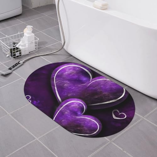 CSGJMYGS Badematte mit violetten Herzen, Kieselgur, weich, rutschfest, super saugfähig, Badezimmer-Bodenmatte, schnell trocknend, Kieselgur für Badezimmer, 60 x 40 cm