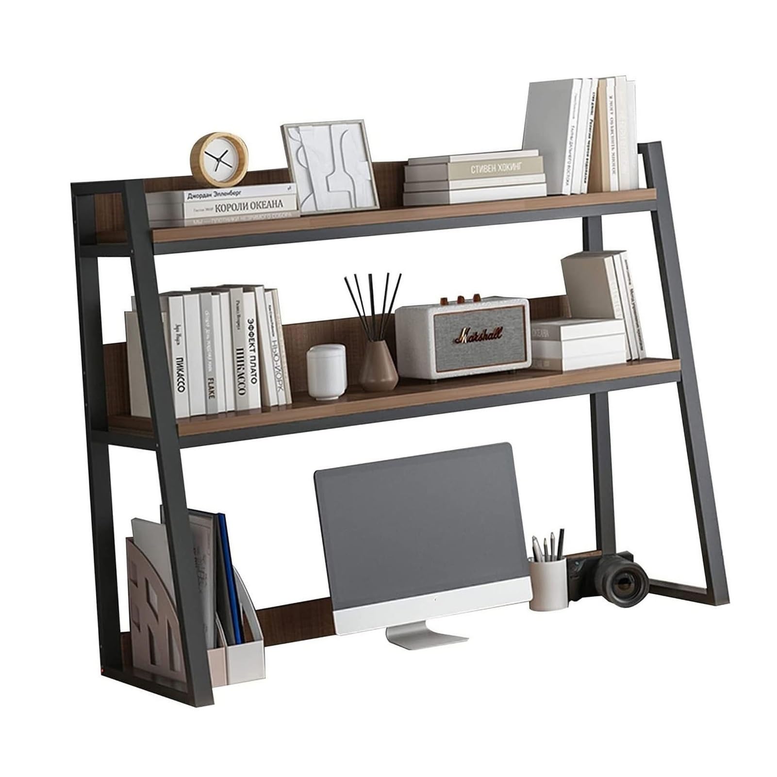 Bücherregal für Computer-Desktop - Trapezförmiges Desktop-Bücherregal, Industrielles Computer-Schreibtisch-Desktop-Regal, Büro-Desktop-Organizer-Regal, Mehrzweck-Arbeitsplatten-Aufbewahrungsdisplay-