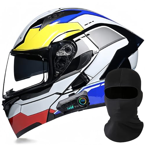 Modularer Motorrad-Bluetooth-Helm, DOT/ECE-Zugelassener, Hochklappbarer, Integrierter Motorradhelm Für Männer Und Frauen Mit Doppelvisier, Integriertem Dual-Lautsprecher 26,XL61 ~ 62cm