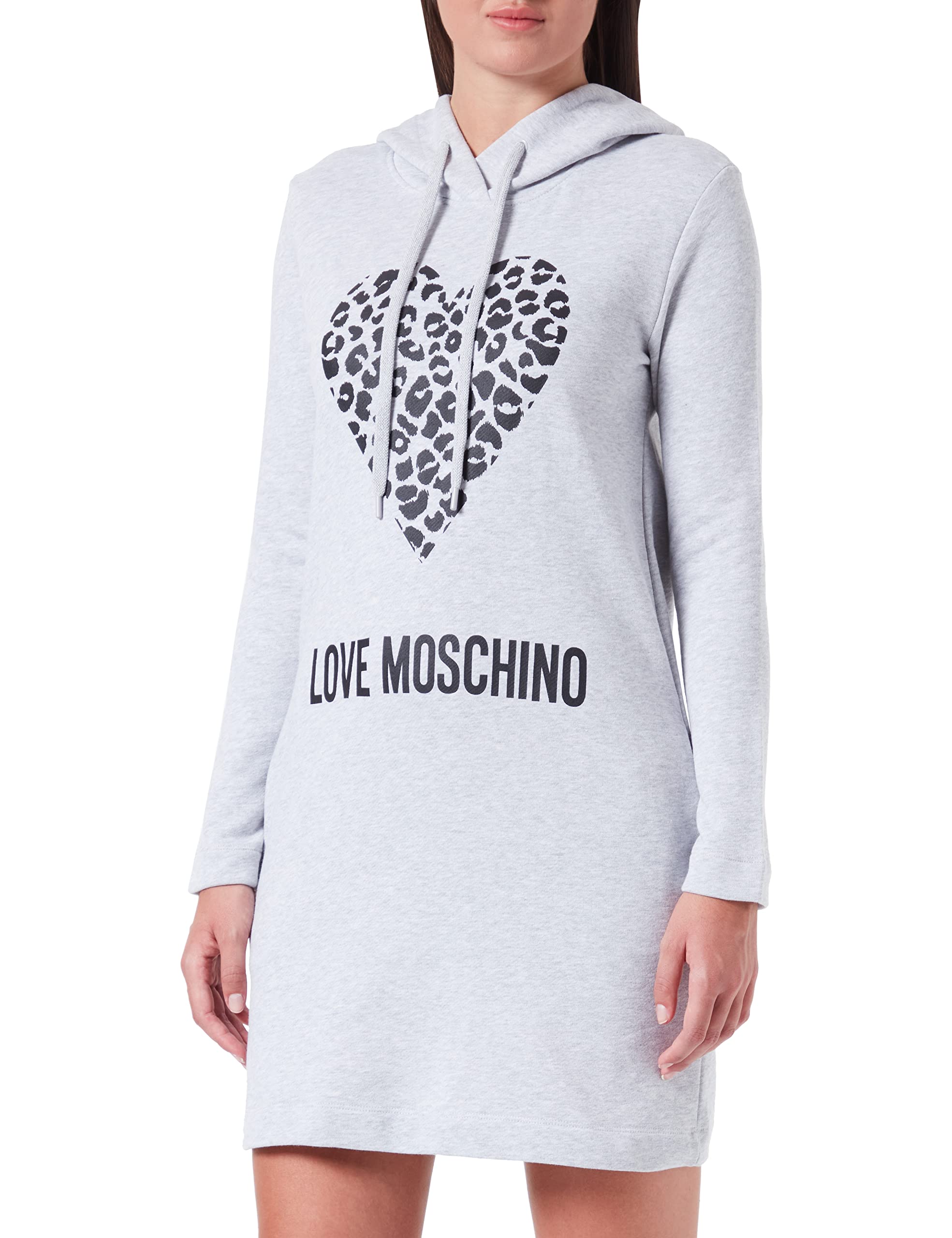 Love Moschino Damen Regular Fit Long Sleeves With Hoodie in 100% Cotton Fleece Dress, Melange Light Gray, 40 EU