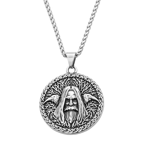 GZHENGZG Herren Halsketten und Damenschmuck Nordic Raven Vintage Halskette für Männer Wikinger Anhänger Lebensbaum Biker Charm Schmuck Geschenk Geschenk