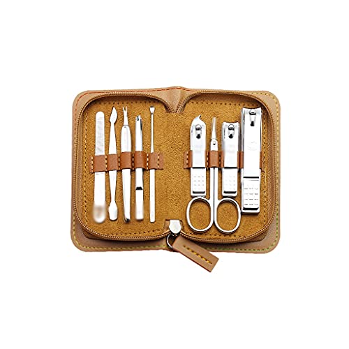 VSULZVNU Nagelpflege-Set, 9-teilig, Maniküre-Set, Pediküre-Set, Nagelknipser-Set, professionelle Edelstahl-Werkzeuge mit Reiseetui, Pediküre-Set (Farbe: Rosa) (Braun)