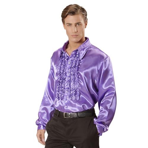 Widmann - 70er Jahre Disco Fashion, Bluse mit Rüschen aus Satin, Disco Hemd, Karneval, Mottoparty