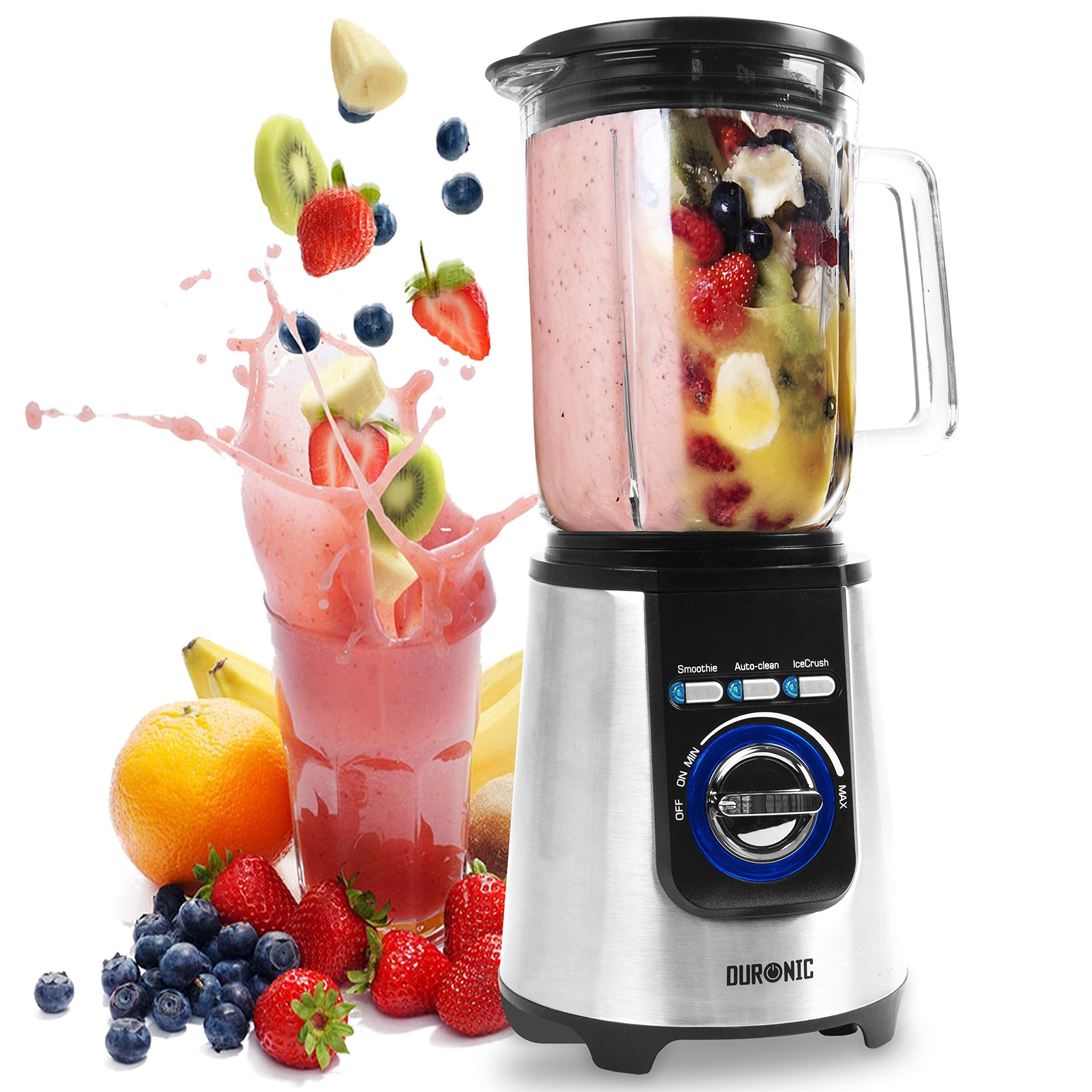 Duronic BL1200T Standmixer | 1,8 L Tritan Krug | Elektrischer Mixer 1200 W | Entsafter Edelstahlklingen | Smoothie Maker | Crush Ice Funktion | Protein Fitness | Babynahrung Blender Hochleitungsmixer