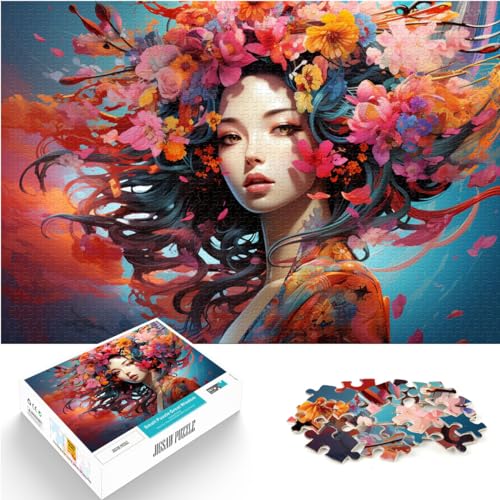 Puzzle als Geschenk, Geishas, farbenfrohes psychedelisches Puzzle 1000 Teile, Holzpuzzle, Wanddekoration, einzigartige Geburtstags, 1000 Teile (50 x 75 cm)