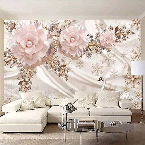 XLMING Luxuriöses Schwanenarrangement Blumen 3D Tapeten Home Esszimmer Sofa Schlafzimmer Wohnzimmer TV Hintergrund-430cm×300cm