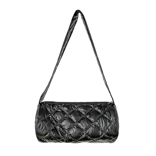 ohodhmnu Damen Tragetasche, Mode und Elegante Umhängetasche mit breitem Gurt Gesteppte Gittermuster Crossbody Taschen für stilvolle Frauen, Schwarz , black strap