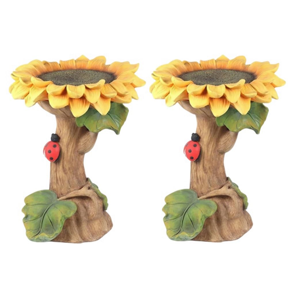 Pluuttiem Sonnenblumen-Vogelbad-Sockel Aus Polyresin, Handgefertigte Sonnenblumen-Geschenke für Den Garten im Freien, Vogelbad-Brunnen, Gartendekoration