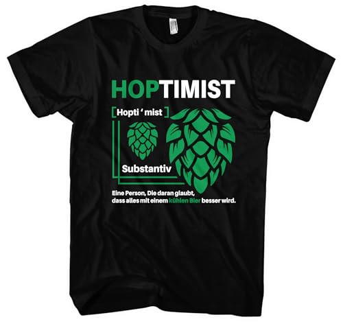 Hoptimist Herren T-Shirt | Bier Tshirt Herren Party Shirt Biertrinker Hopfen Pils Beer Tshirt Bier Geschenke für Männer | Schwarz (3XL)