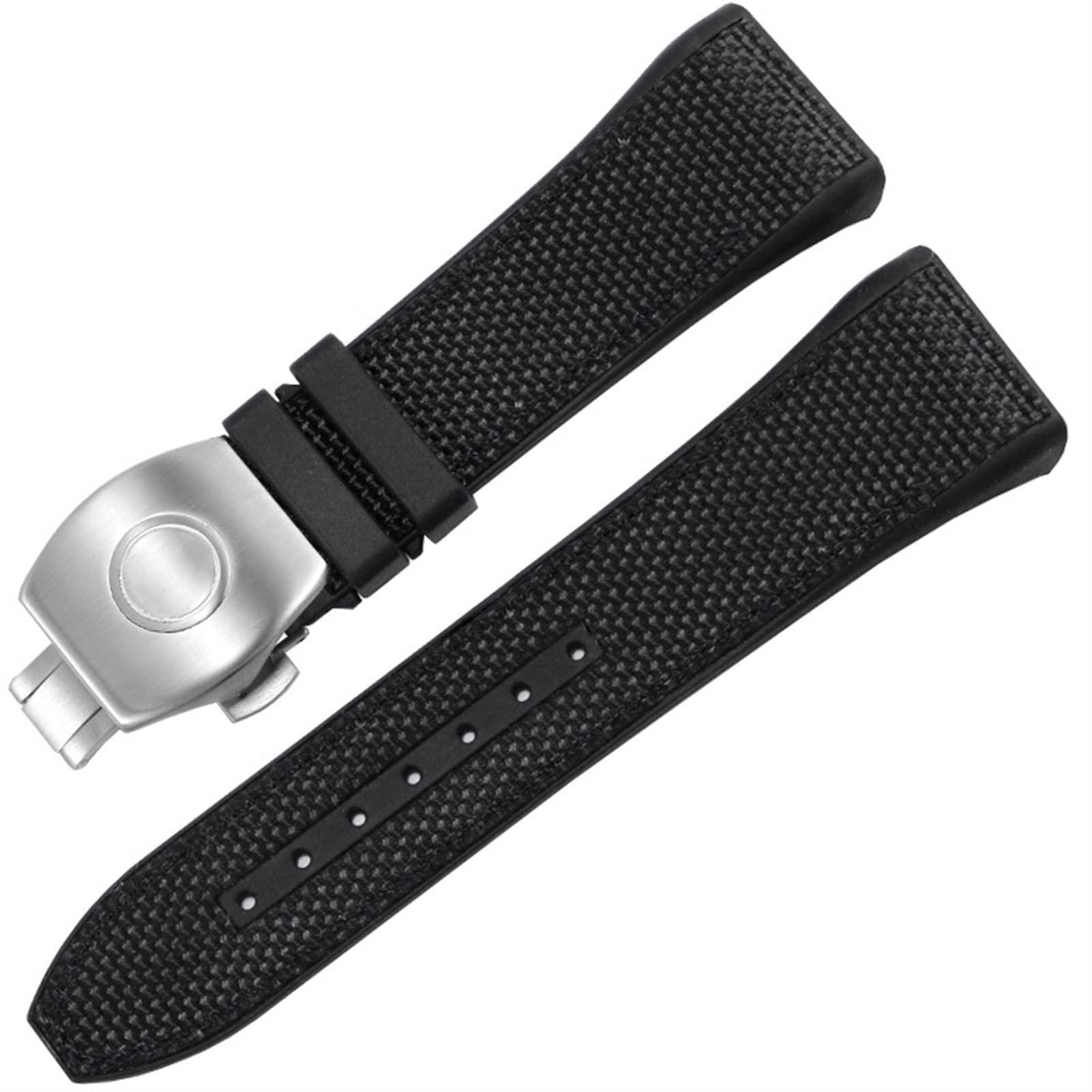 SCRUBY Für Franck Müller V45 Serie 28mm Nylon Echtes Leder Silicon Watchband Schwarz Blau Klappschnalle Uhrengurt(2 Black-silver)