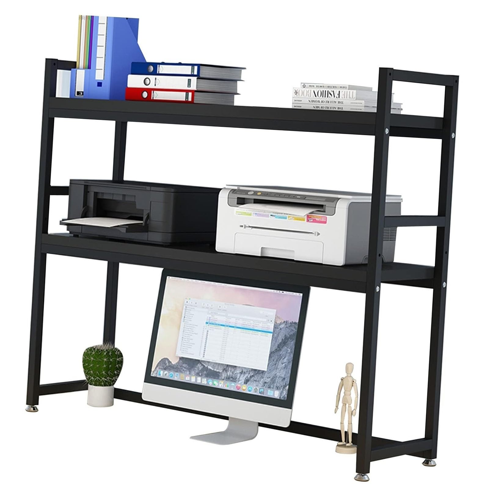 Industrielles Computer-Schreibtischregal - Verstellbarer Schreibtisch-Regal-Organizer, Schmiedeeisernes Schreibtisch-Bücherregal/Bücherschrank, Hutch-Aufbewahrungsregal, für Büro/Zuhause/Schwarz/115