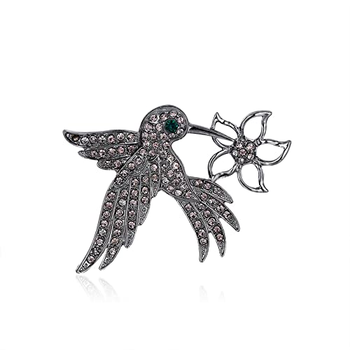 Brosche Damen Brosche Handwerk Brosche Neuheit Brosche Schal Schnalle Exquisite Vintage Legierung Diamant Schwarz Kolibri Beute Brosche